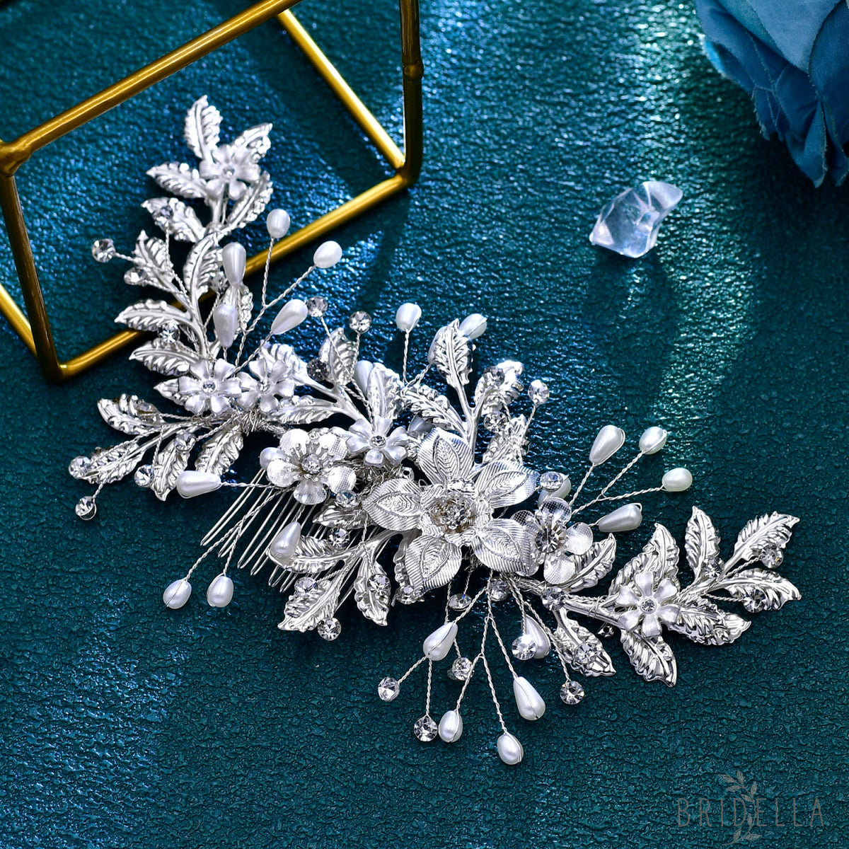BHP683-S silver rhinestone pearl headband