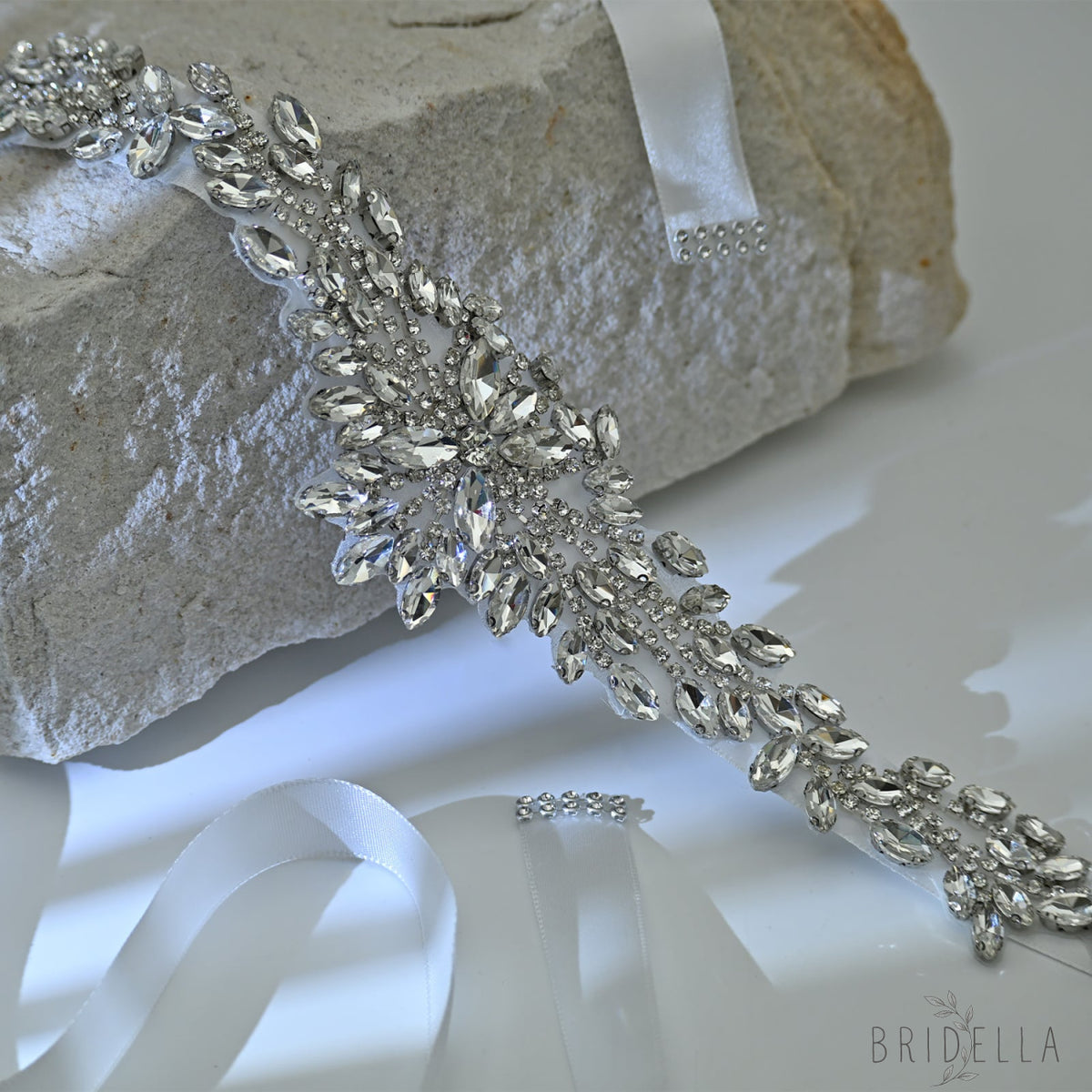Silver Rhinestone Belt - White - Belts