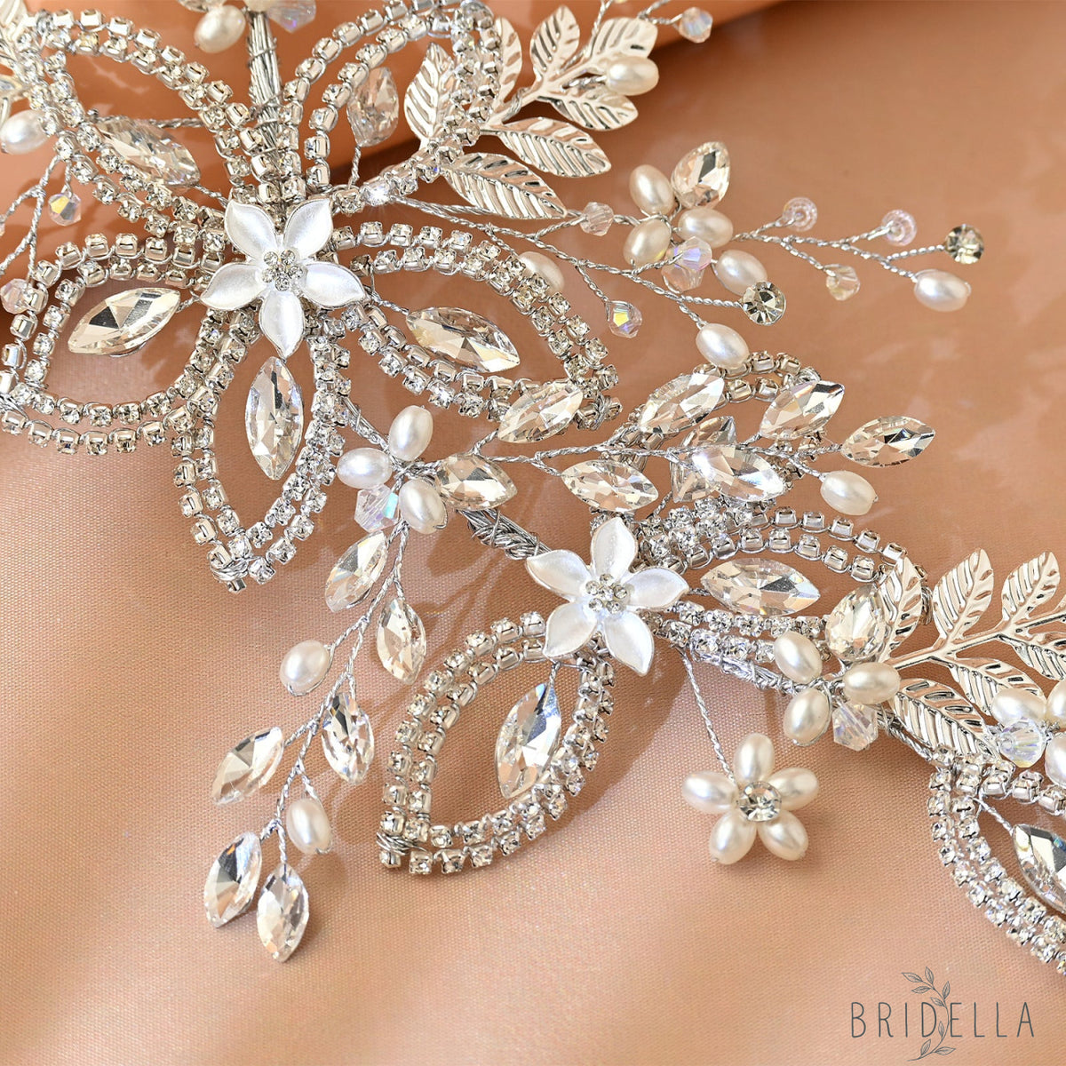 Silver Rhinestone Bridal Crown Tiara for Wedding - Bridella BHP305-S - White