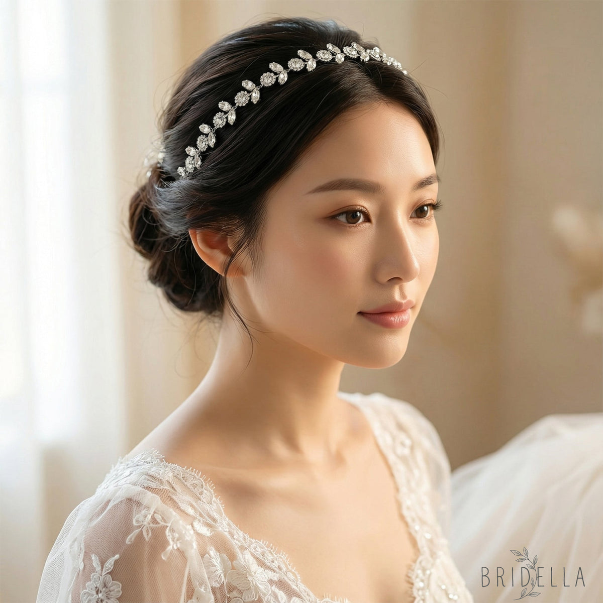 Silver Rhinestone Bridal Crown Tiara for Wedding - Bridella BHP309-S - White