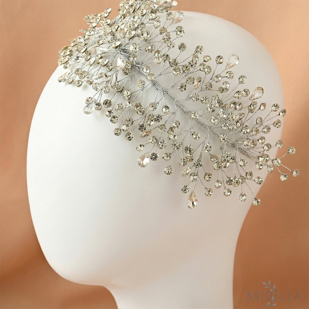 Silver Rhinestone Bridal Crown Wedding Hairpiece - Bridella BHP415-S - Silvery - HEADWEAR