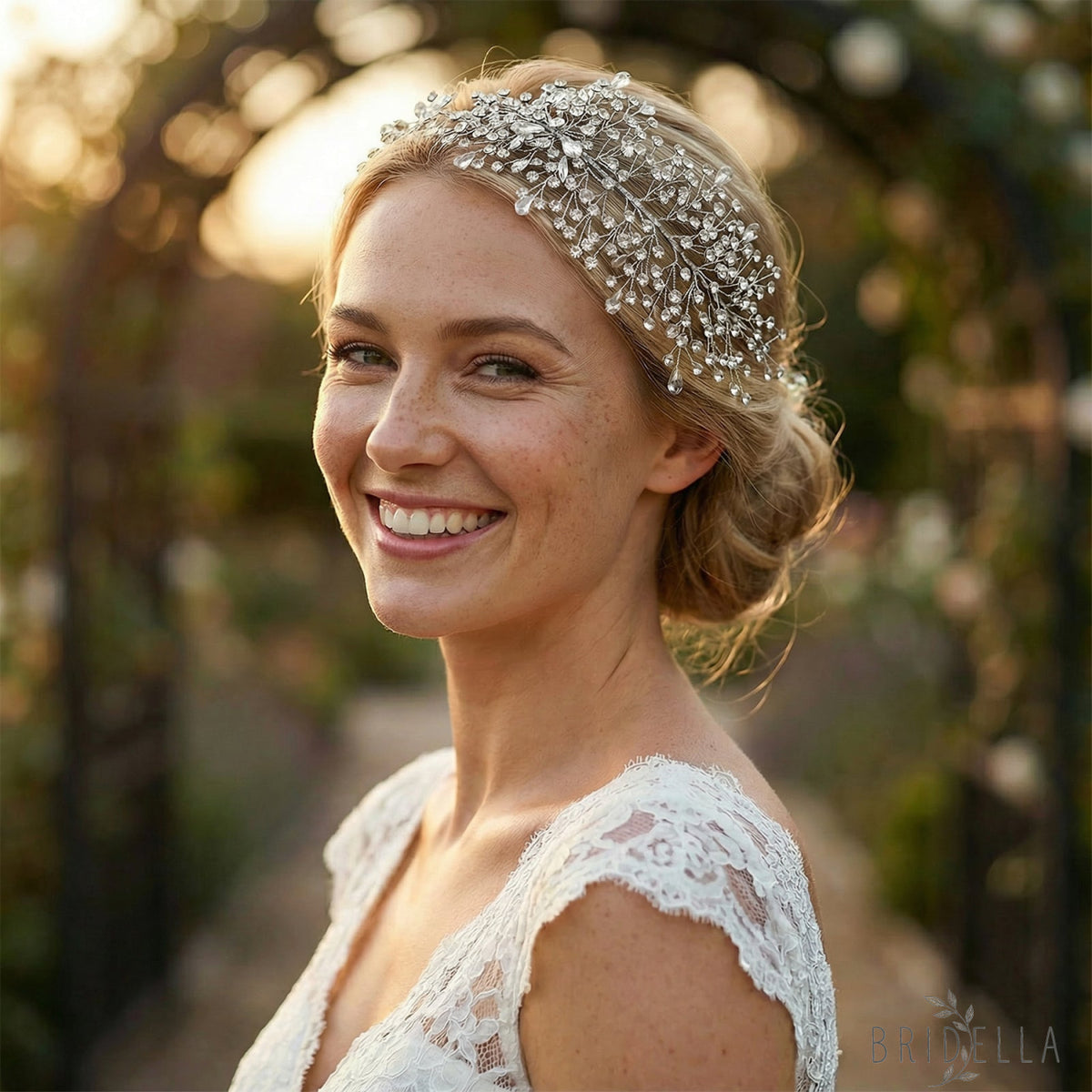 Silver Rhinestone Bridal Crown Wedding Hairpiece - Bridella BHP415-S - Silvery - HEADWEAR
