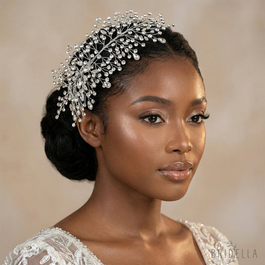 Silver Rhinestone Bridal Crown Wedding Hairpiece - Bridella BHP415-S - Silvery - HEADWEAR