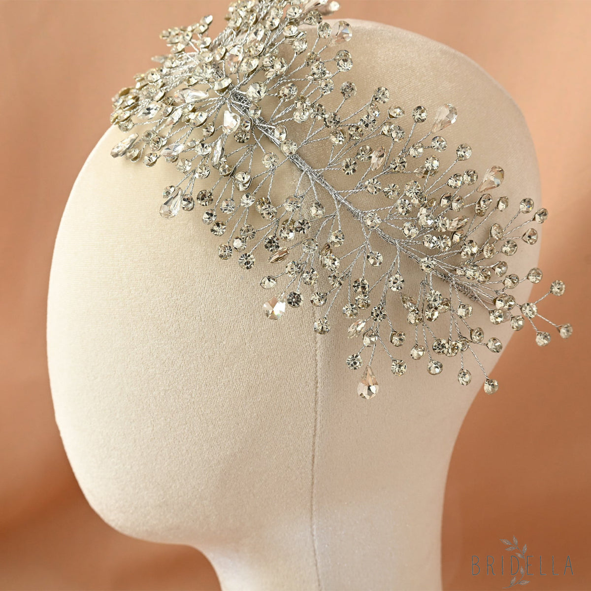 Silver Rhinestone Bridal Crown Wedding Hairpiece - Bridella BHP415-S - Silvery - HEADWEAR