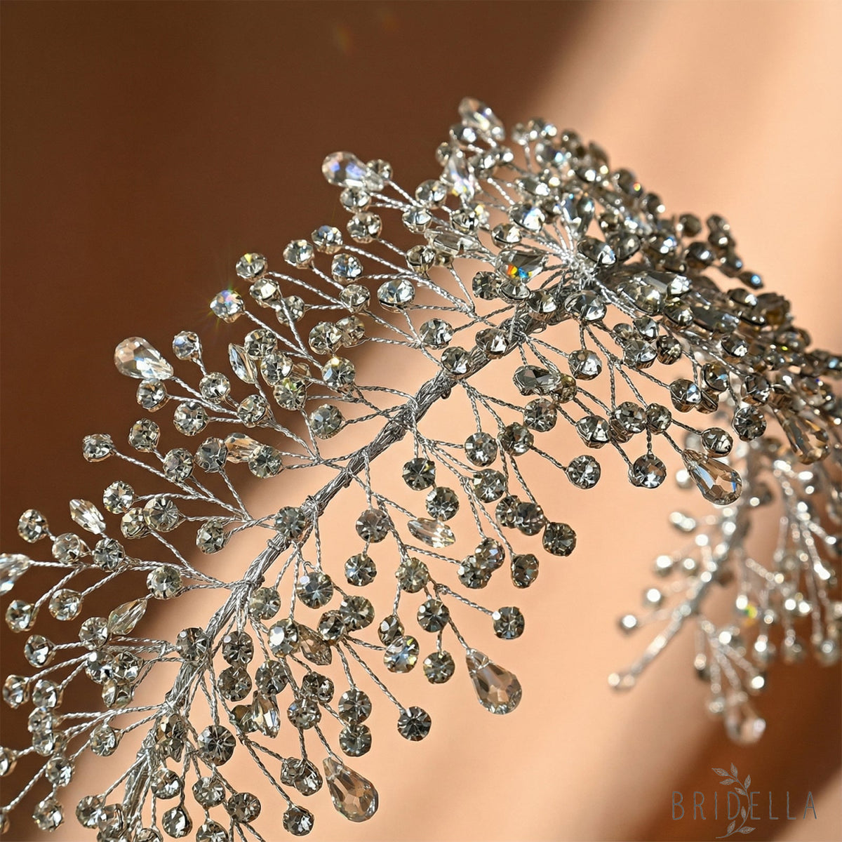 Silver Rhinestone Bridal Crown Wedding Hairpiece - Bridella BHP415-S - Silvery - HEADWEAR