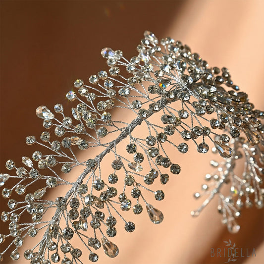 Silver Rhinestone Bridal Crown Wedding Hairpiece - Bridella BHP415-S - Silvery - HEADWEAR