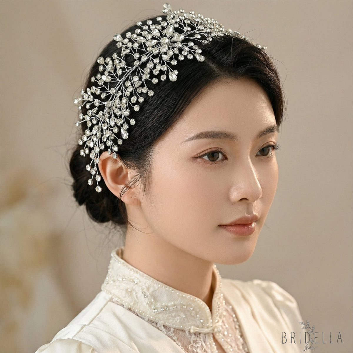 Silver Rhinestone Bridal Crown Wedding Hairpiece - Bridella BHP415-S - Silvery - HEADWEAR
