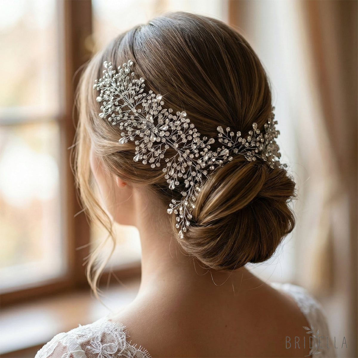 Silver Rhinestone Bridal Crown Wedding Hairpiece - Bridella BHP415-S - Silvery - HEADWEAR