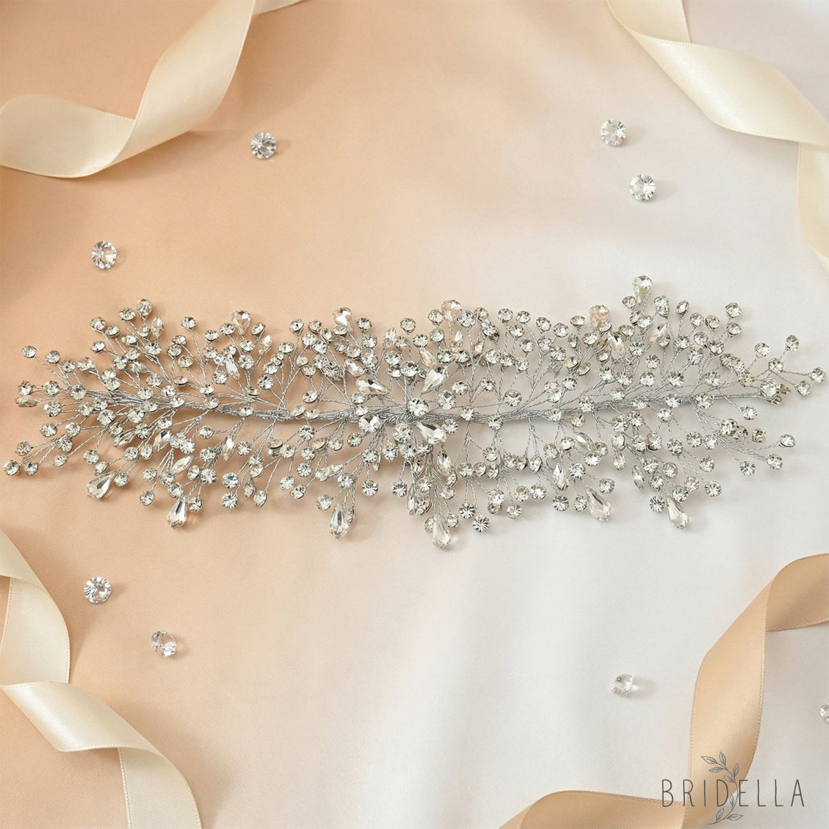 Silver Rhinestone Bridal Crown Wedding Hairpiece - Bridella BHP415-S - Silvery - HEADWEAR