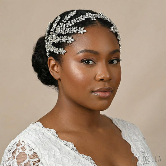 Silver Rhinestone Bridal Crown Wedding Hairpiece - Bridella BHP425-S - Silvery - HEADWEAR