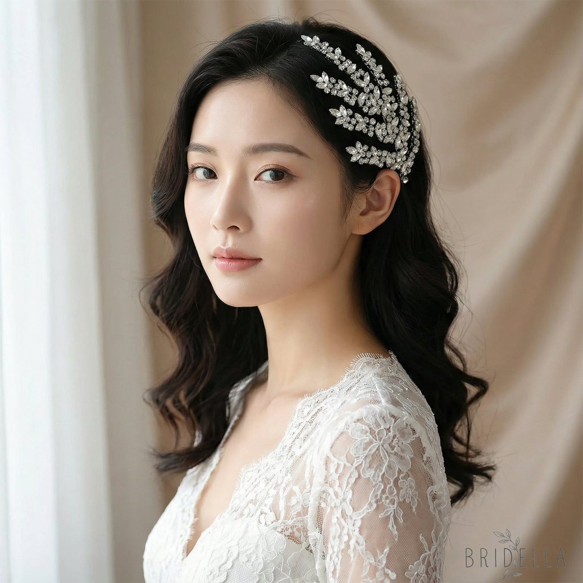 Silver Rhinestone Bridal Crown Wedding Hairpiece - Bridella BHP425-S - Silvery - HEADWEAR