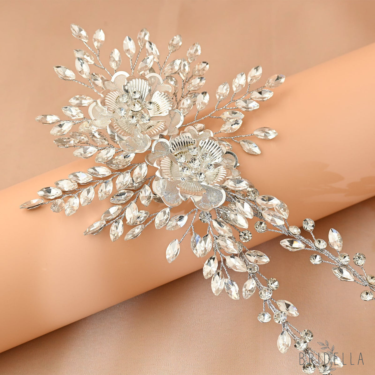 Silver Rhinestone Bridal Crown Wedding Headpiece - Bridella BHP284-S - Silvery - HEADWEAR