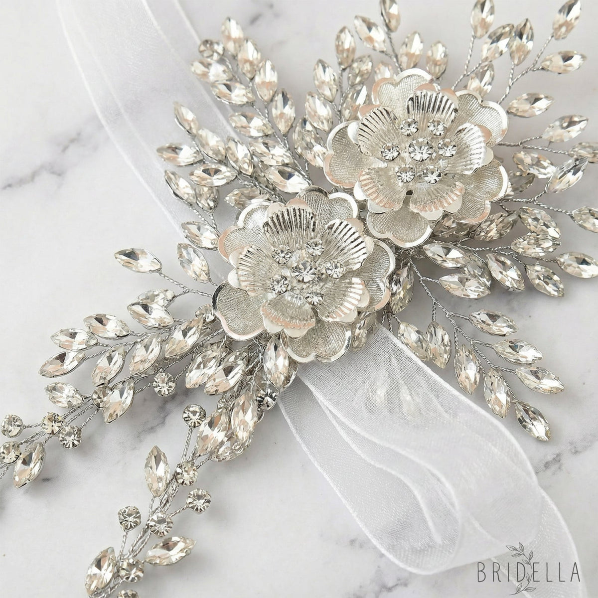Silver Rhinestone Bridal Crown Wedding Headpiece - Bridella BHP284-S - Silvery - HEADWEAR