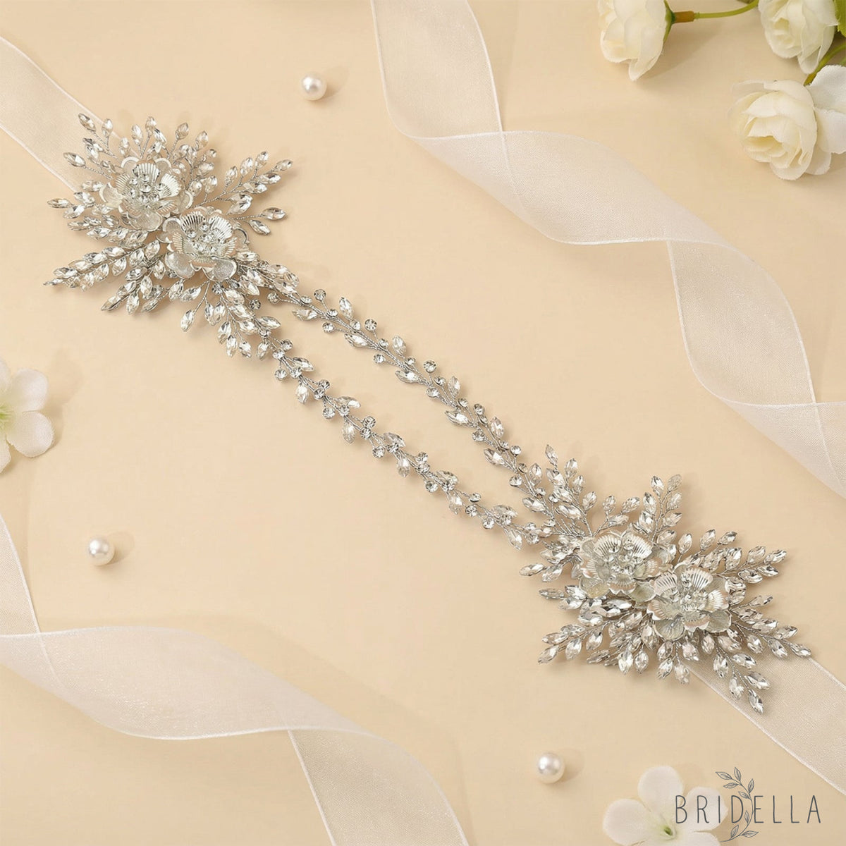 Silver Rhinestone Bridal Crown Wedding Headpiece - Bridella BHP284-S - Silvery - HEADWEAR