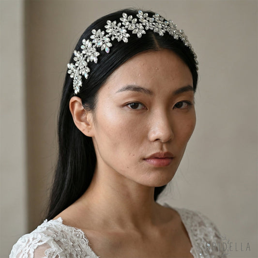 Silver Rhinestone Bridal Crown Wedding Headpiece - Bridella BHP404-S - Silvery - HEADWEAR