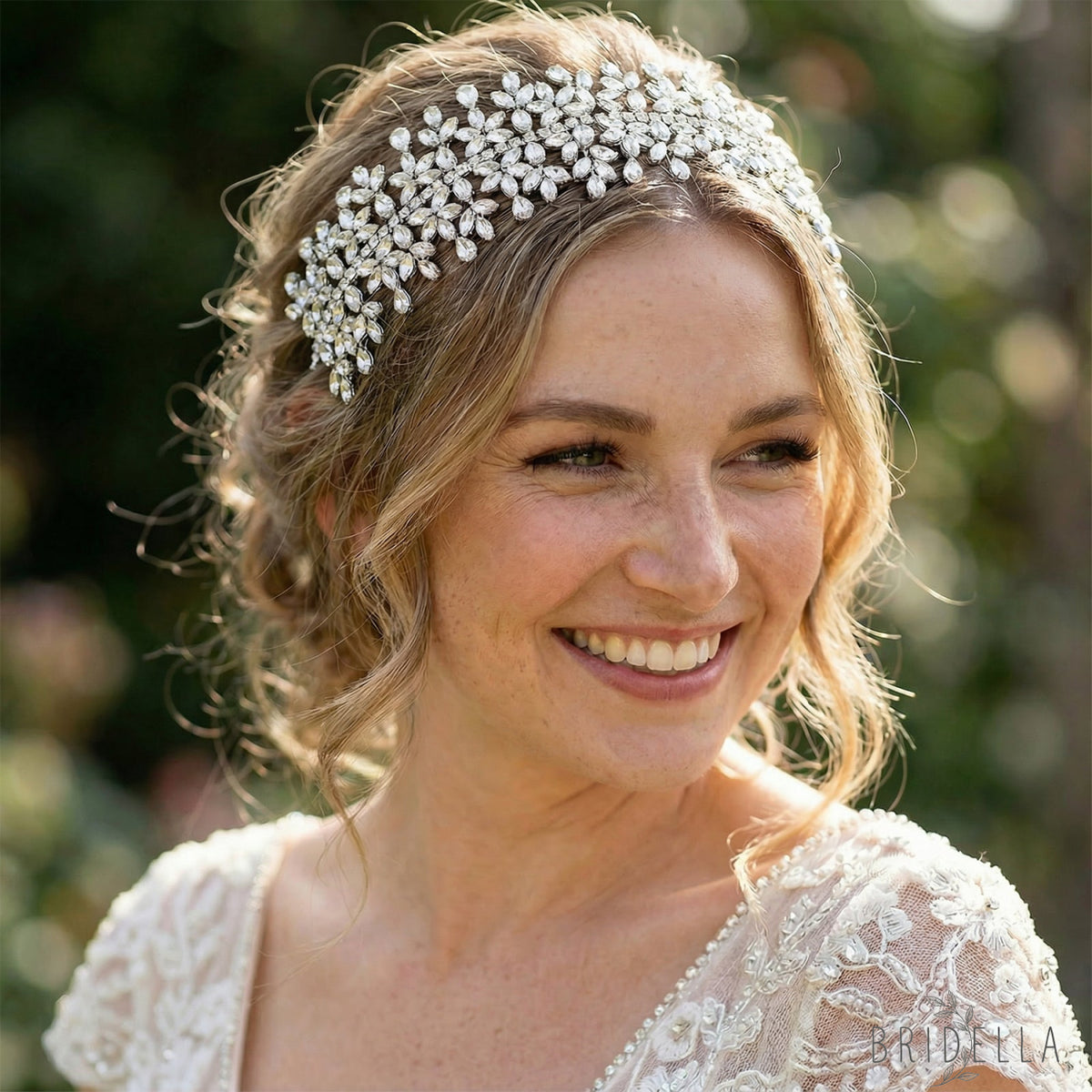 Silver Rhinestone Bridal Crown Wedding Headpiece - Bridella BHP404-S - Silvery - HEADWEAR