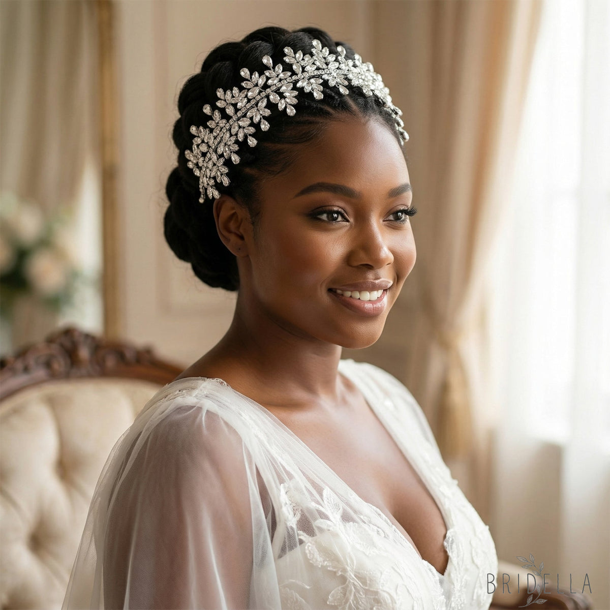 Silver Rhinestone Bridal Crown Wedding Headpiece - Bridella BHP404-S - Silvery - HEADWEAR