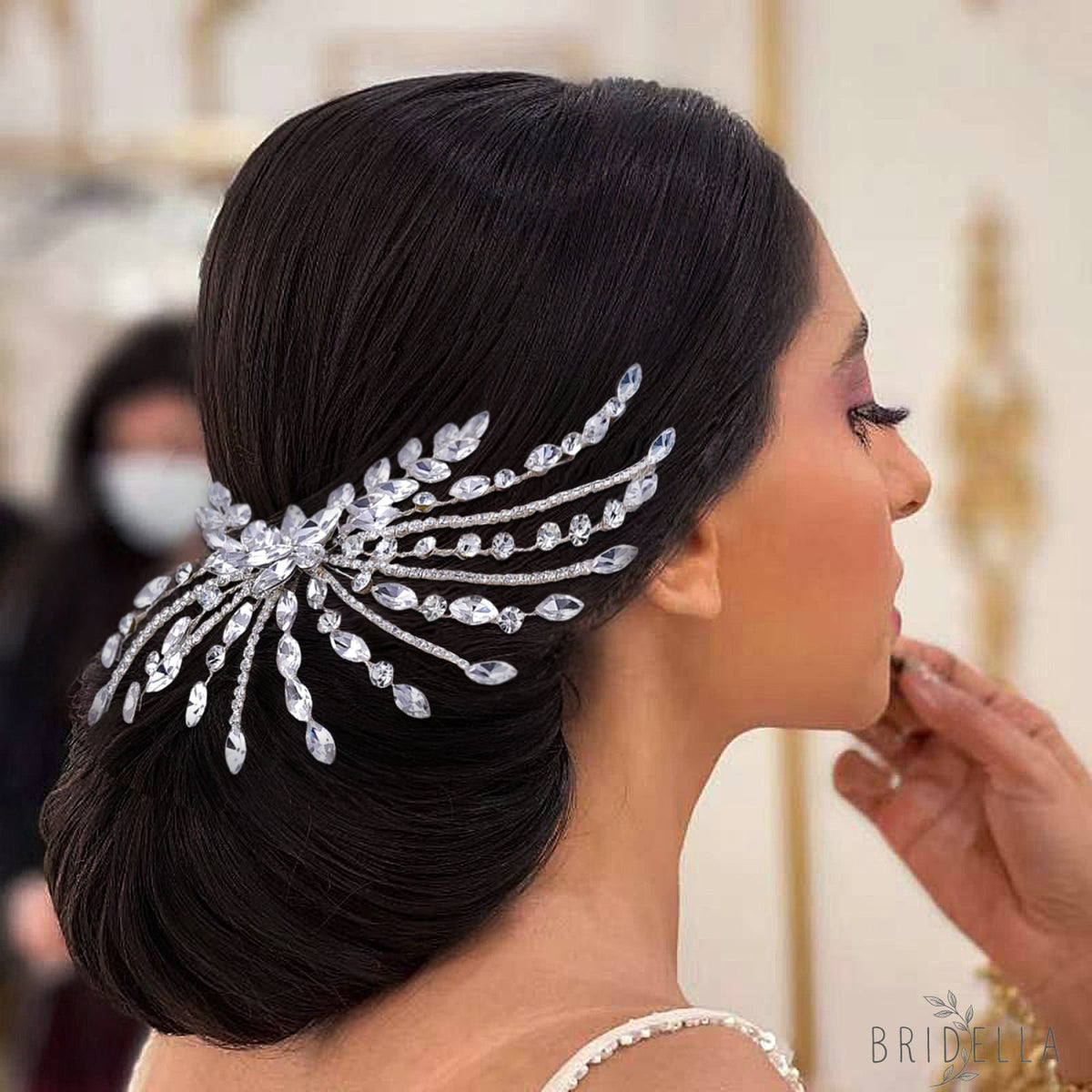 BHP557-S silver rhinestone hair comb