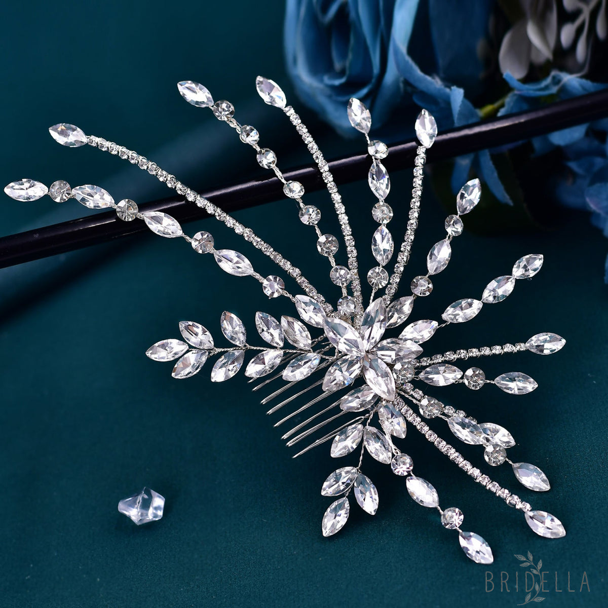 BHP557-S silver rhinestone hair comb