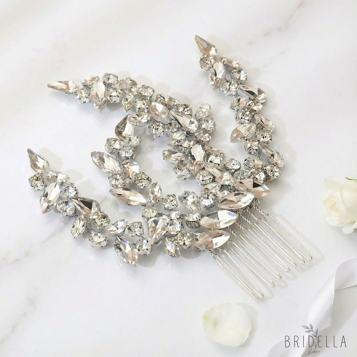 Silver Rhinestone Bridal Hair Comb Headpiece - Bridella BHP489-S - Silvery - HEADWEAR