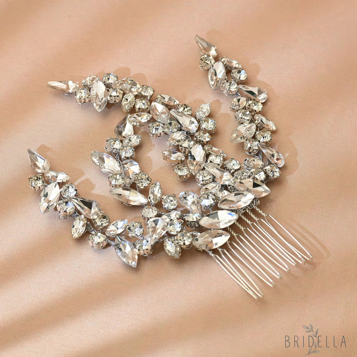 Silver Rhinestone Bridal Hair Comb Headpiece - Bridella BHP489-S - Silvery - HEADWEAR