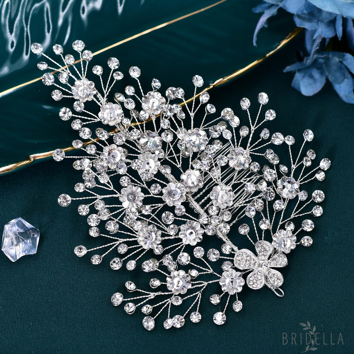 BHP561-S silver rhinestone hair comb