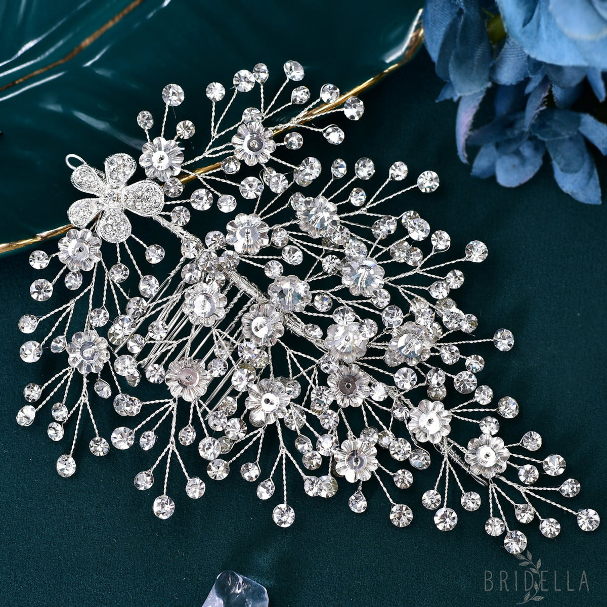 BHP561-S silver rhinestone hair comb