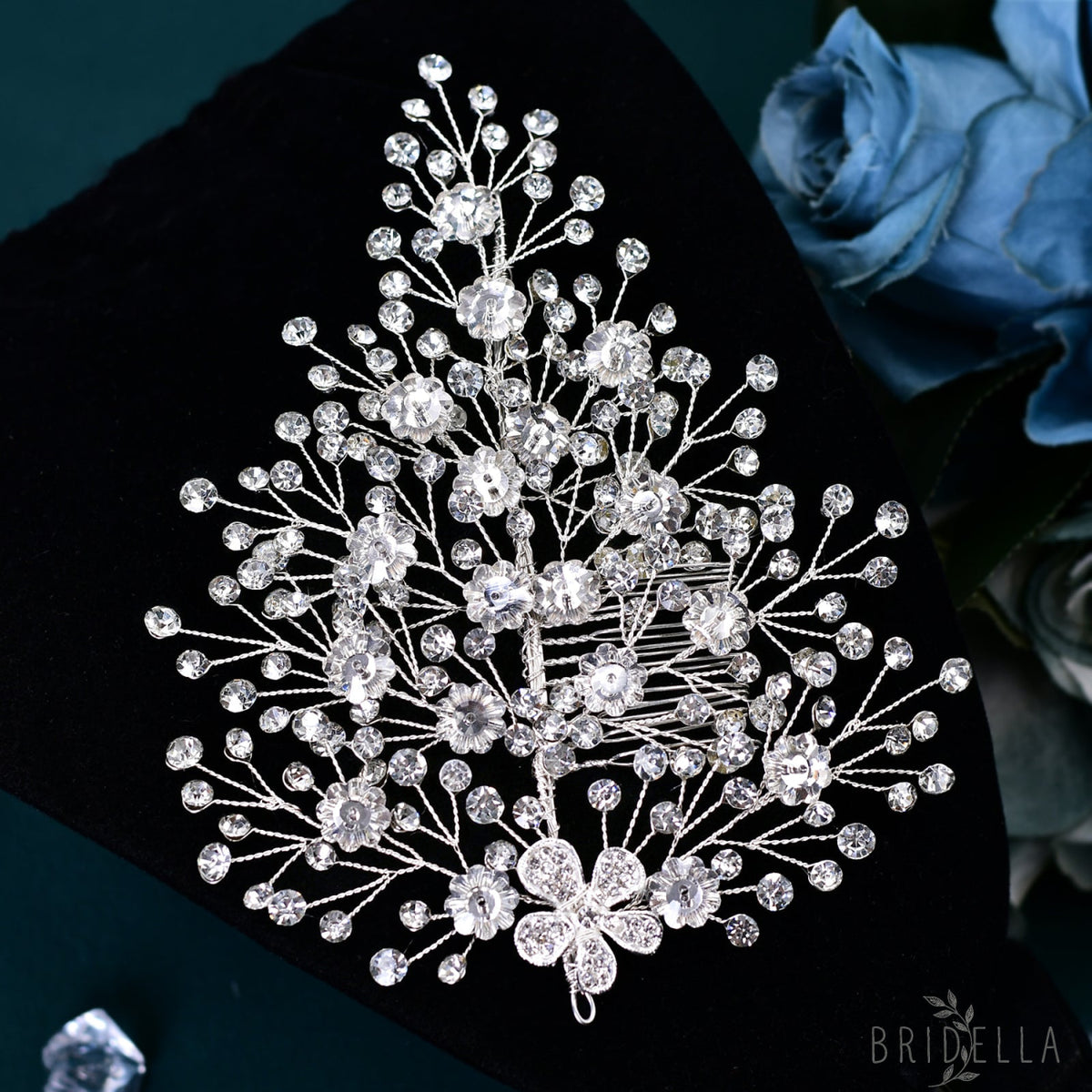 BHP561-S silver rhinestone hair comb