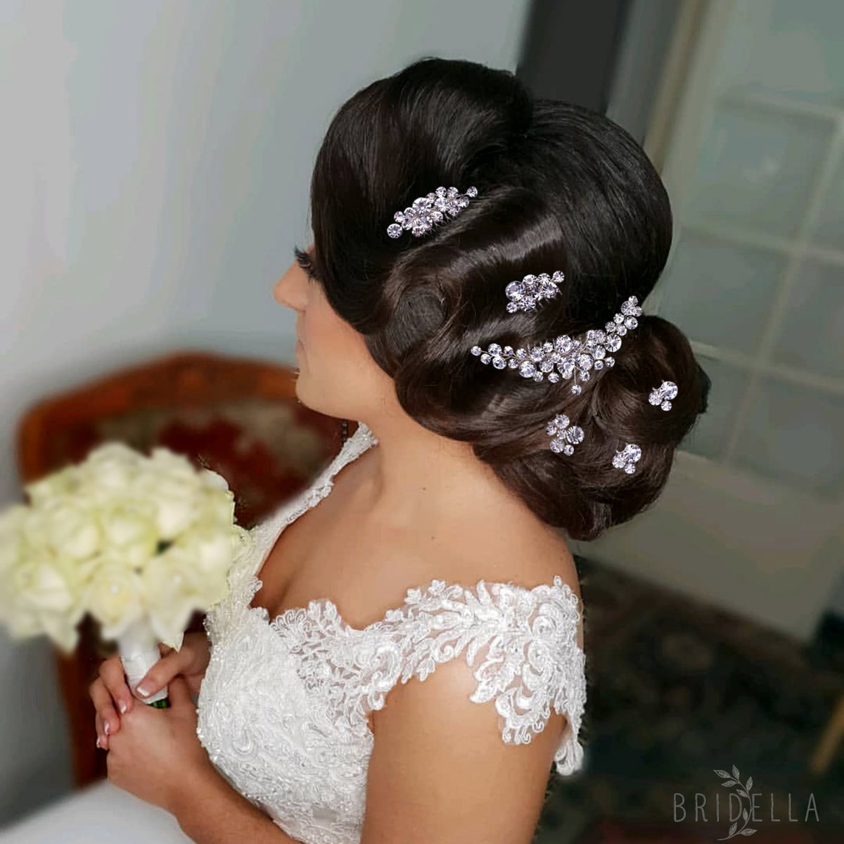 BHP387-5 pcs set silver rhinestone hair comb