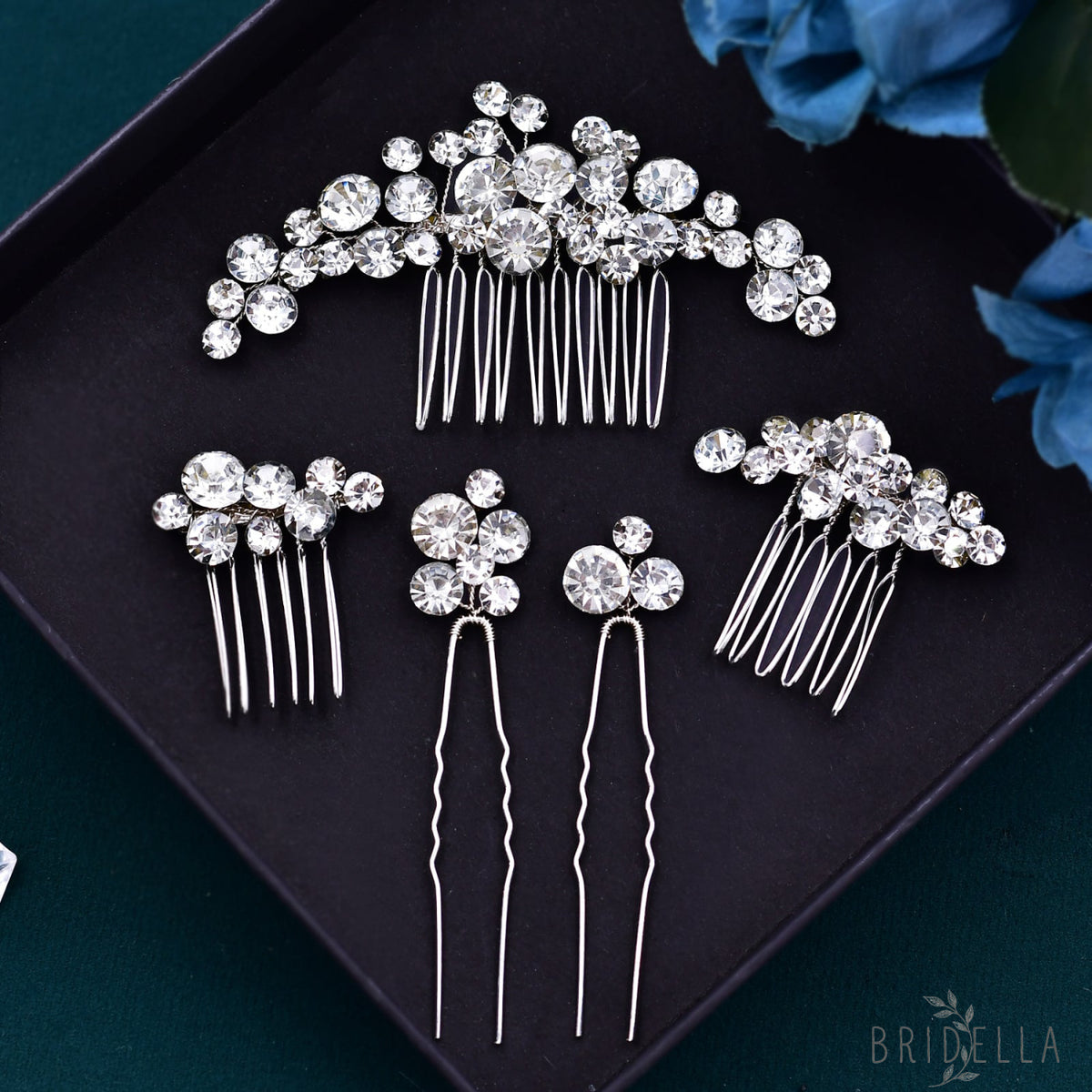 BHP387-5 pcs set silver rhinestone hair comb