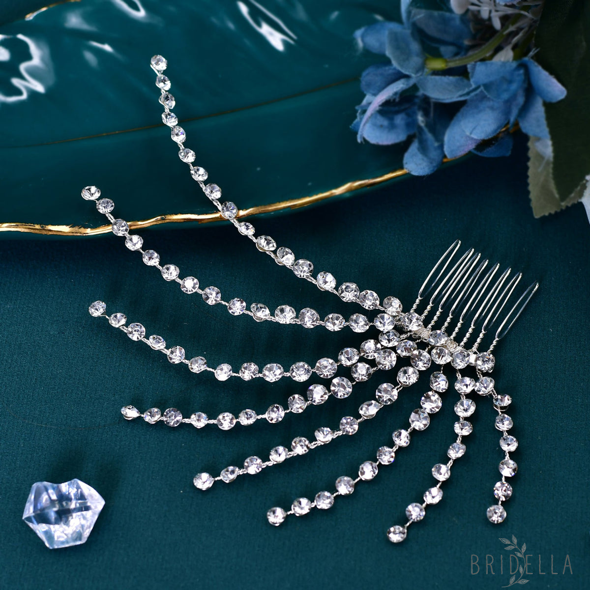 BHP563-S silver rhinestone hair comb