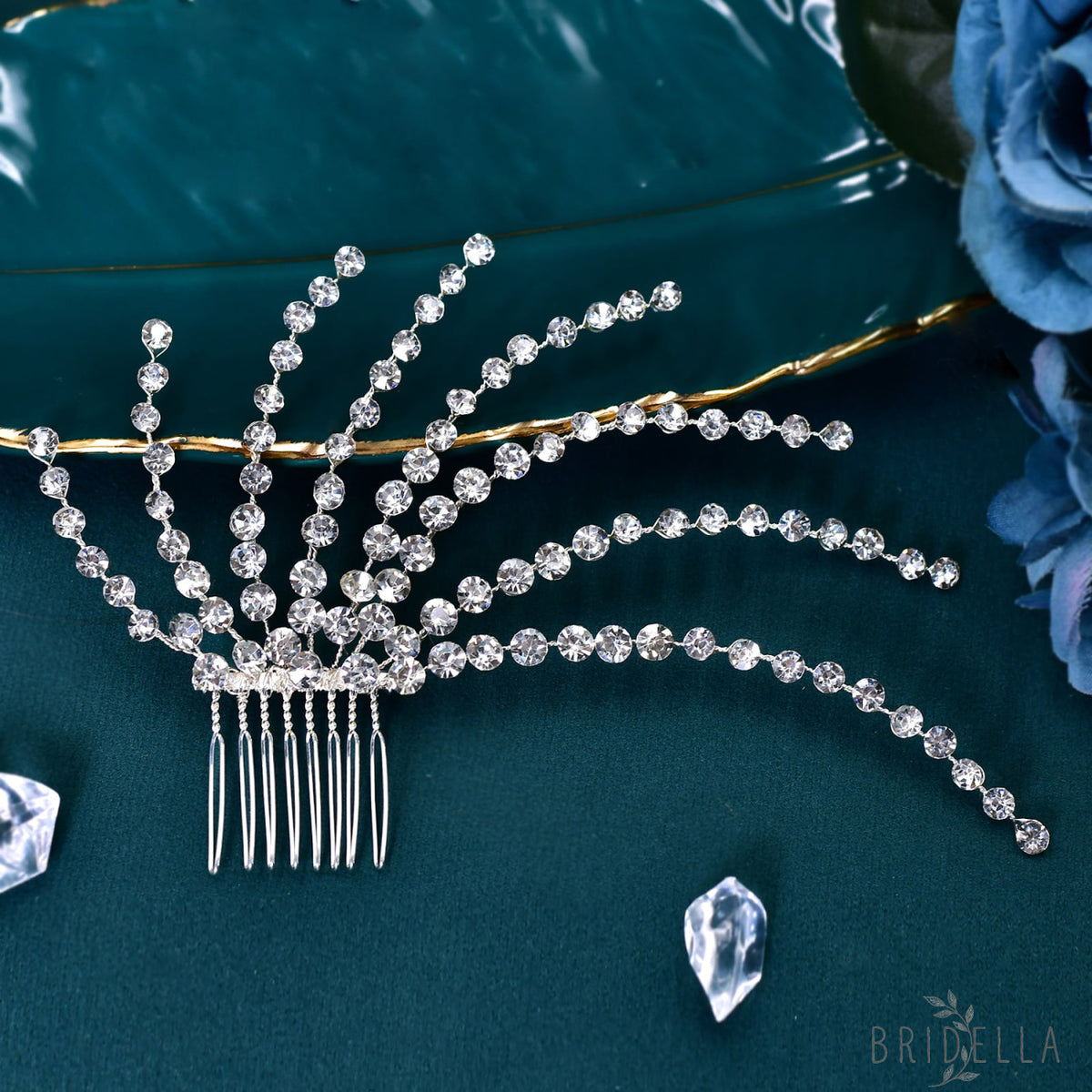 BHP563-S silver rhinestone hair comb