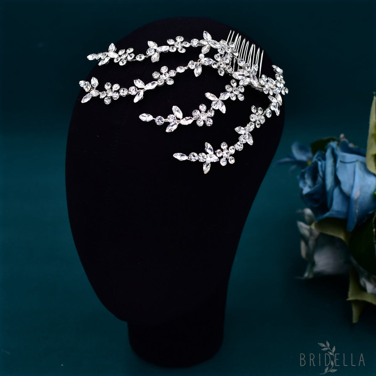 BHP568-S silver rhinestone hair comb