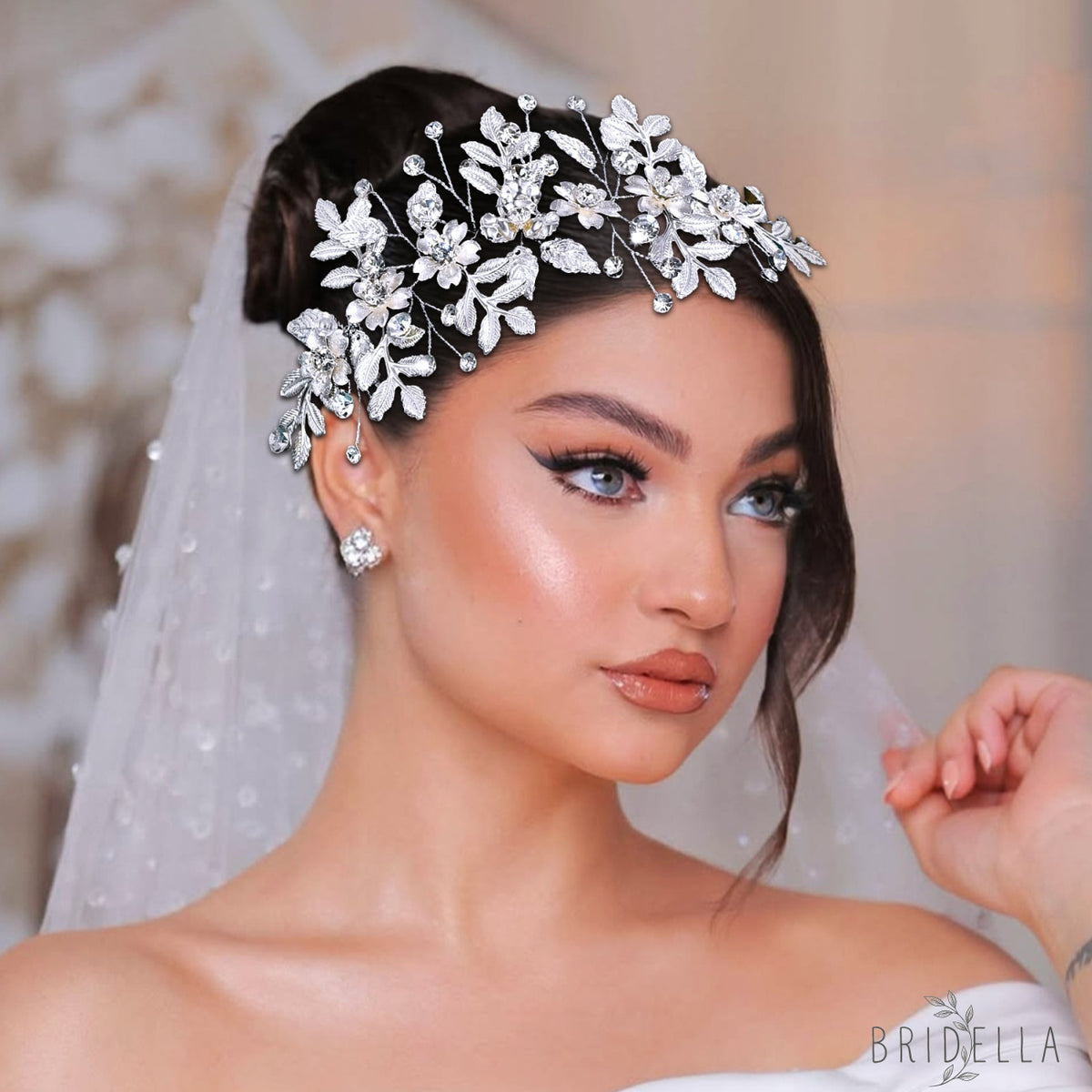 BHP843-S silver rhinestone hair comb