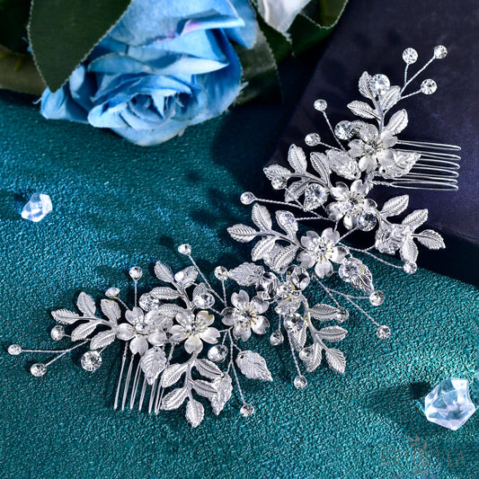 BHP843-S silver rhinestone hair comb