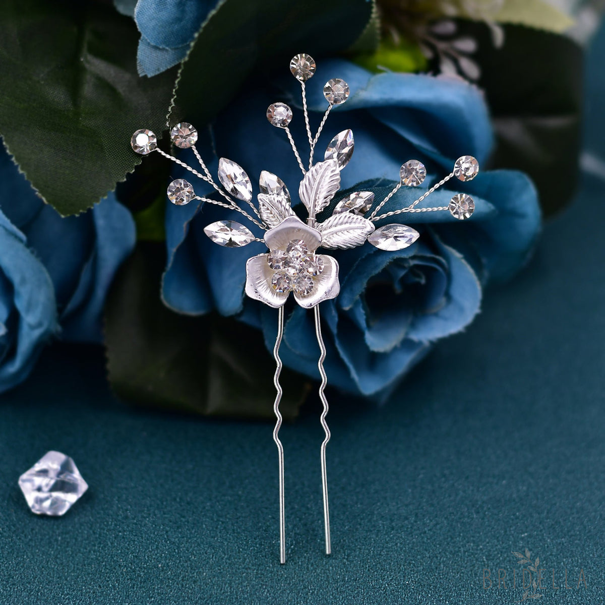 Silver Rhinestone Bridal Hair Fork Wedding Accessory - Bridella BHP343-Fork - White