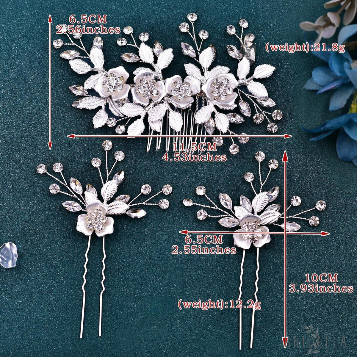 Silver Rhinestone Bridal Hair Fork Wedding Accessory - Bridella BHP343-Fork - White