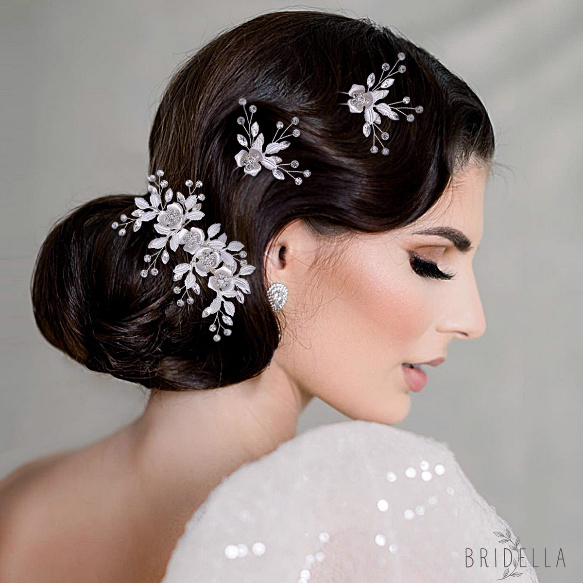 Silver Rhinestone Bridal Hair Fork Wedding Accessory - Bridella BHP343-Fork - White