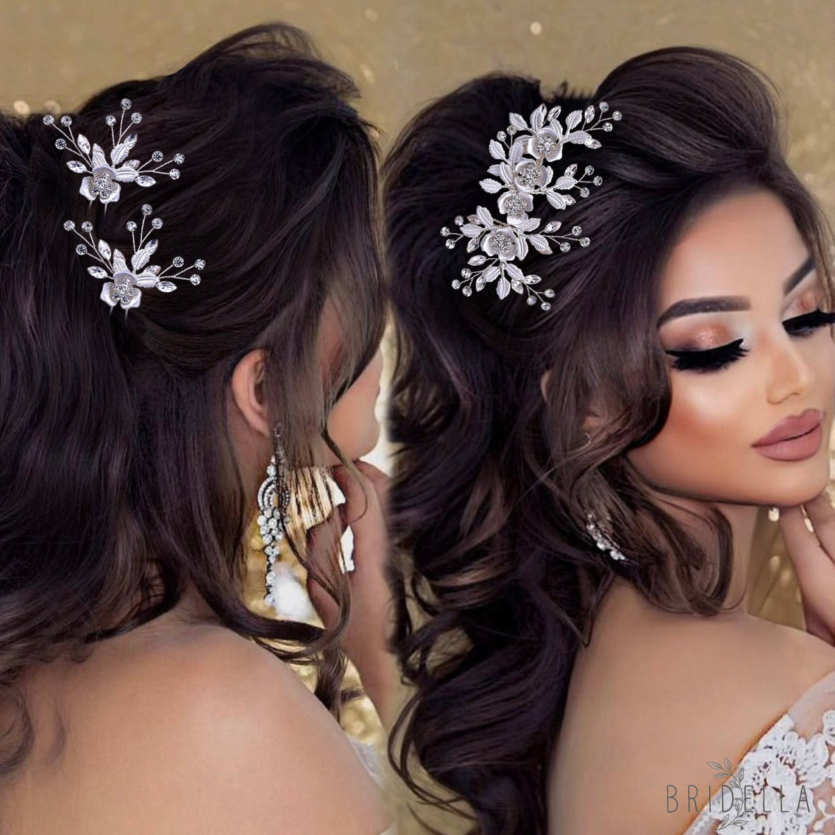 Silver Rhinestone Bridal Hair Fork Wedding Accessory - Bridella BHP343-Fork - White