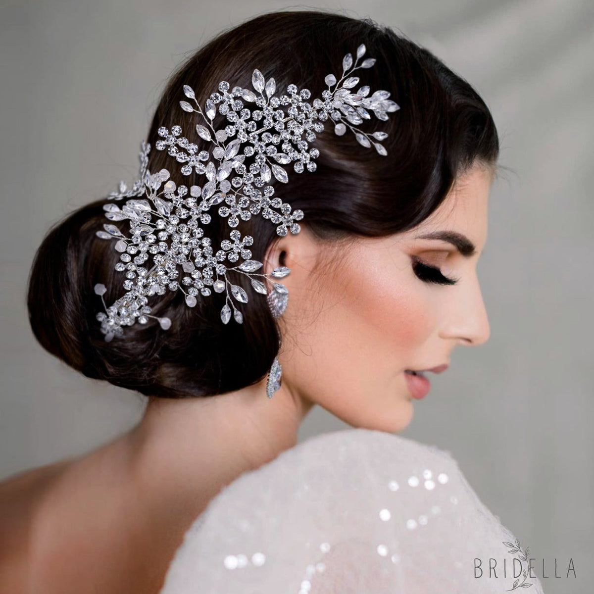Silvery-Left 1 piece silver rhinestone headwear