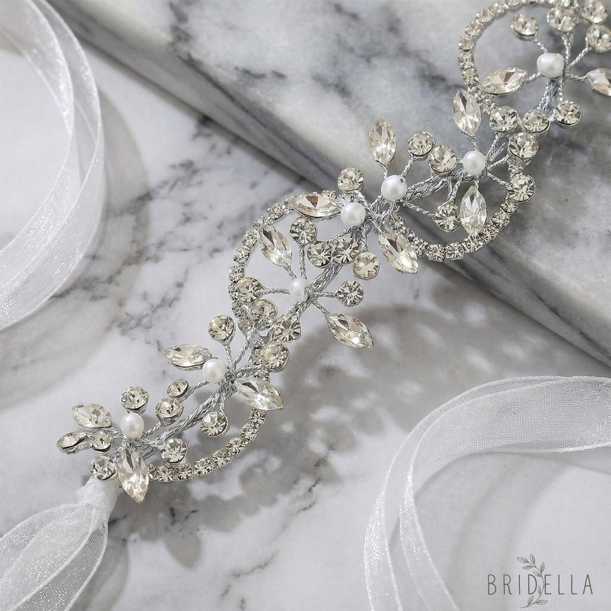 Silver Rhinestone Bridal Headband Bridella BHP266-S - Silvery - HEADWEAR