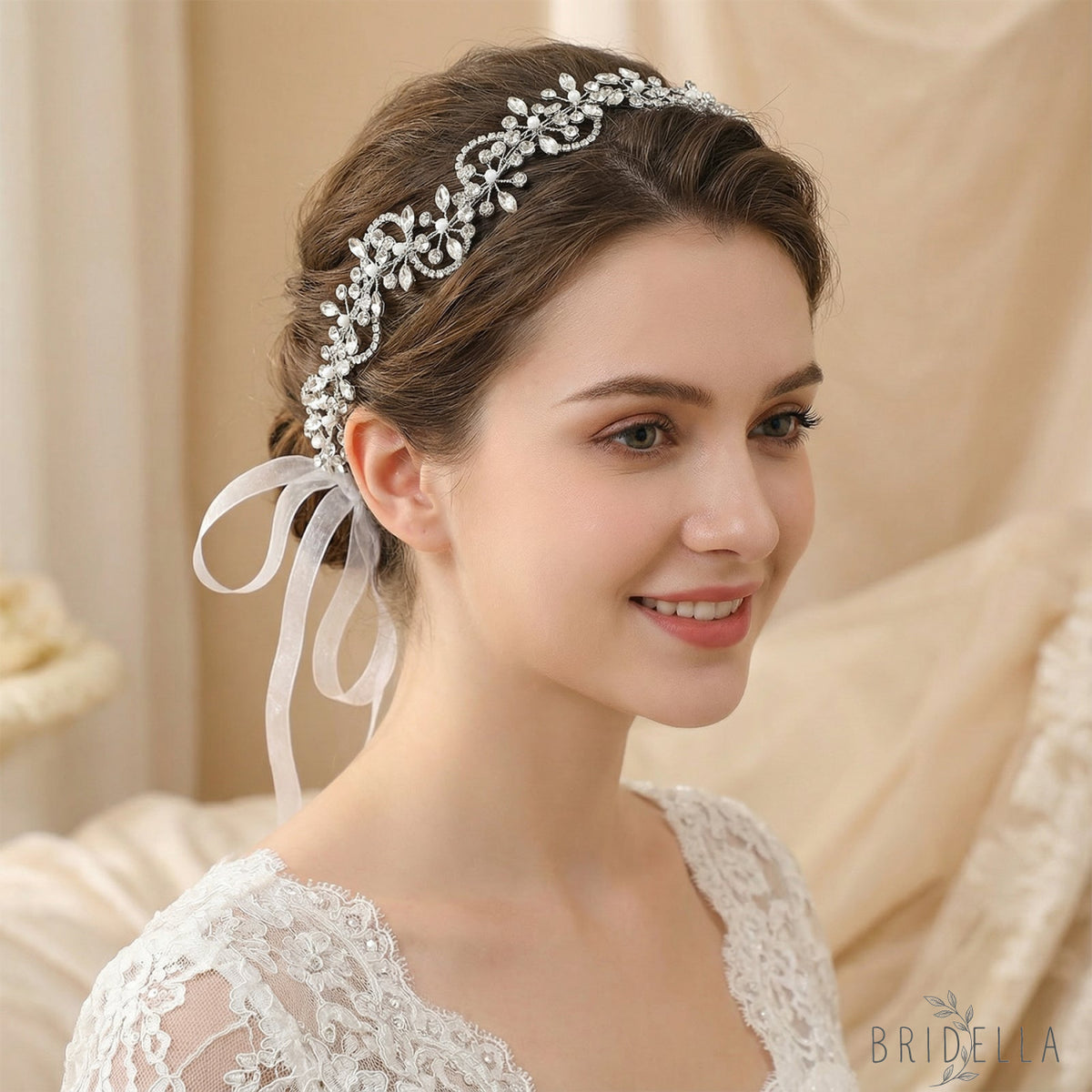 Silver Rhinestone Bridal Headband Bridella BHP266-S - Silvery - HEADWEAR