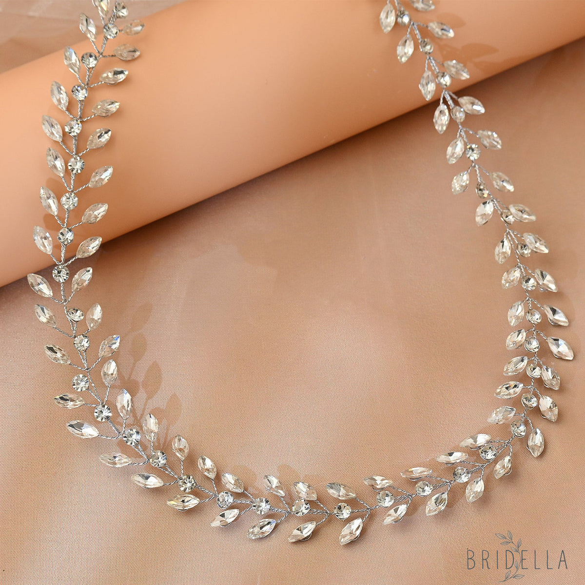 Silver Rhinestone Bridal Headband Wedding Hairpiece - Bridella BHP394 - Silvery-19.6 inches - HEADWEAR