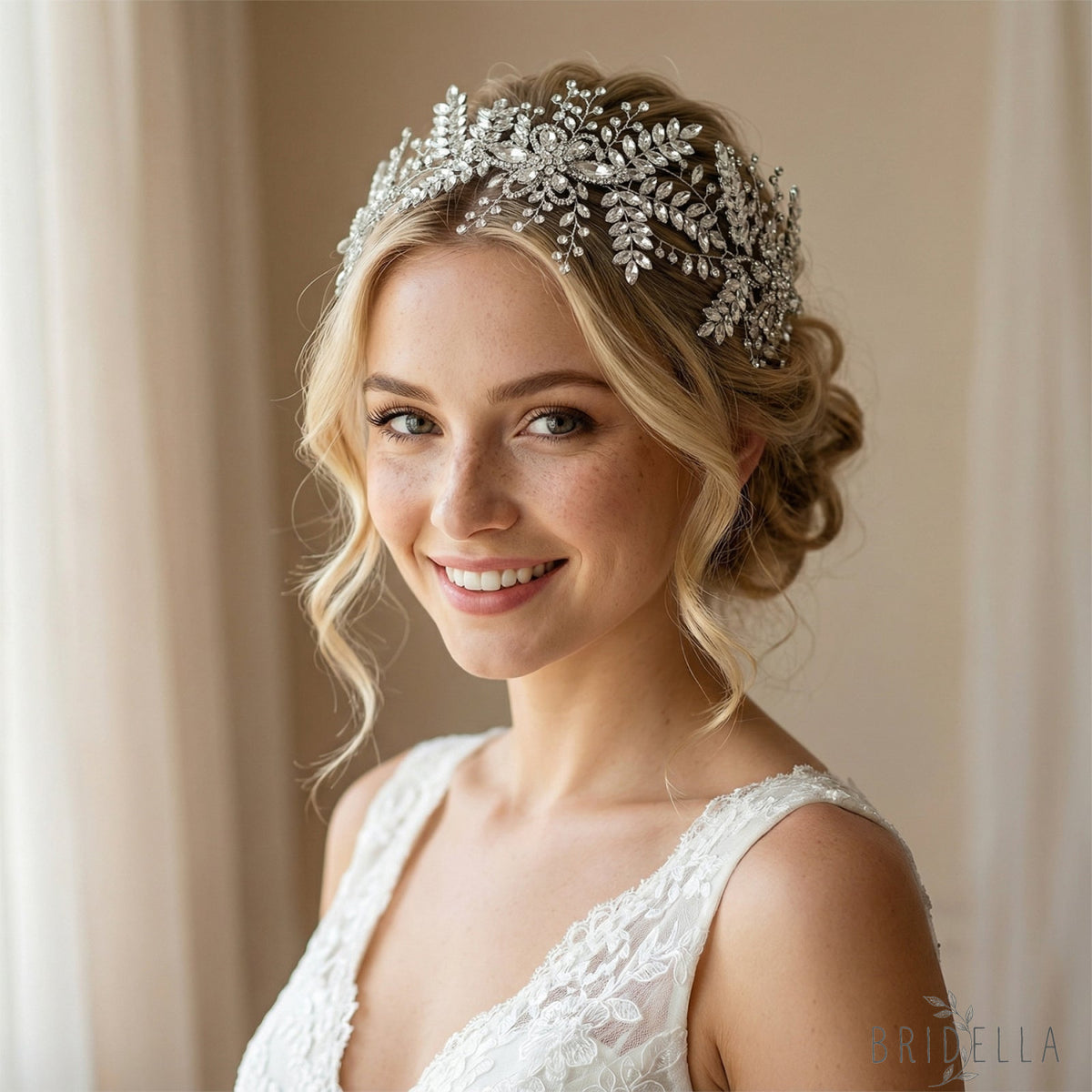 Silver Rhinestone Bridal Tiara Crown Wedding - Bridella BHP409-S - Silvery - HEADWEAR