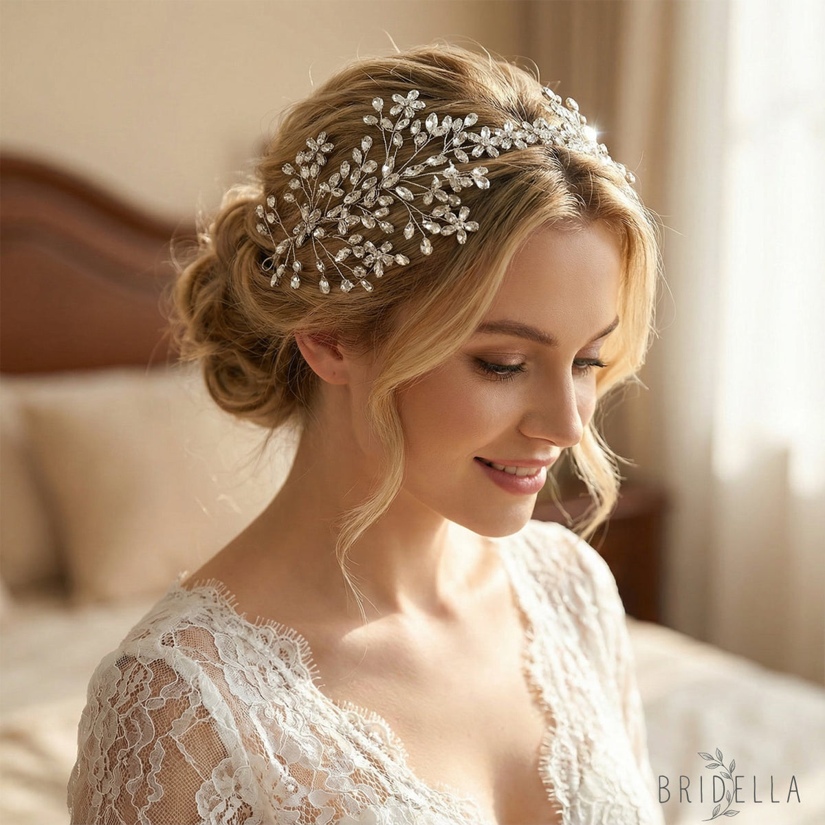 Silver Rhinestone Bridal Tiara Crown Wedding - Bridella BHP414-S - Silvery - HEADWEAR