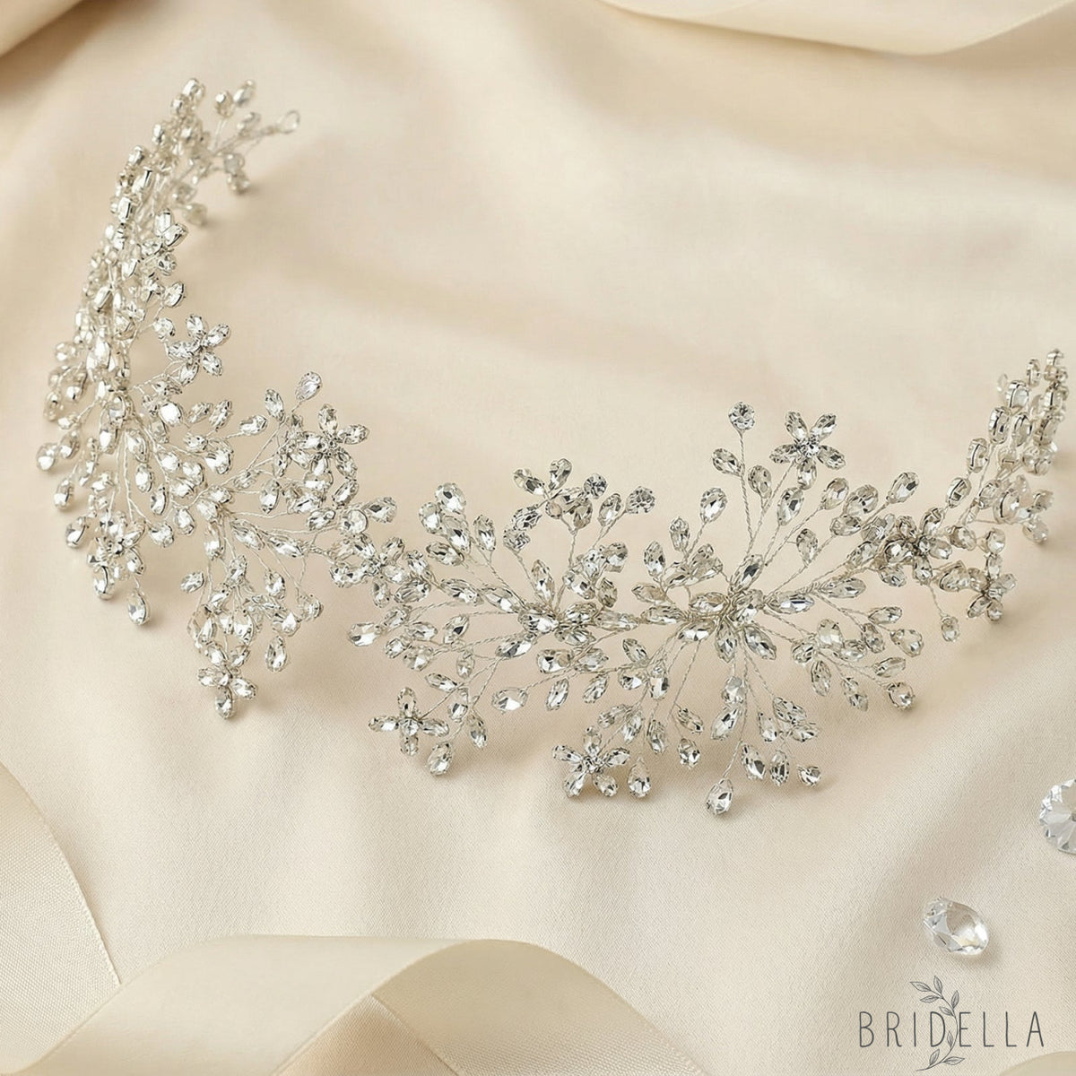 Silver Rhinestone Bridal Tiara Crown Wedding - Bridella BHP414-S - Silvery - HEADWEAR