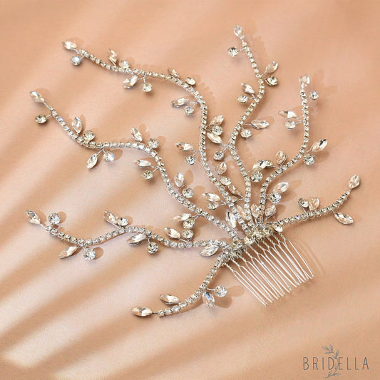 Silver Rhinestone Bridal Tiara Wedding Headpiece - Bridella BHP481-S - Silvery - HEADWEAR