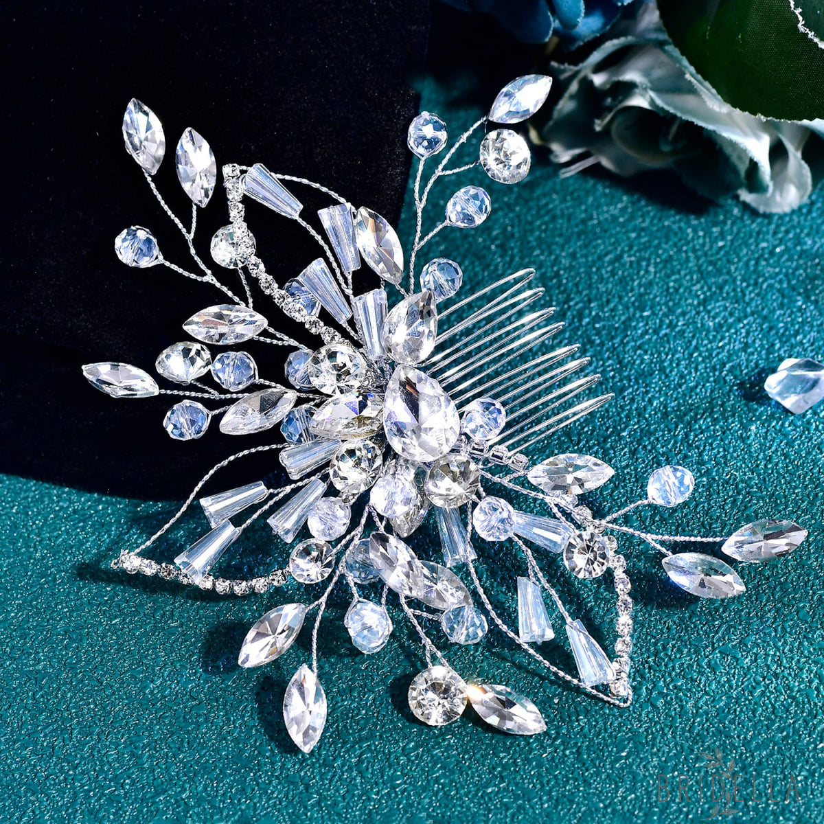 BHP831-S silver rhinestone crystal hair comb