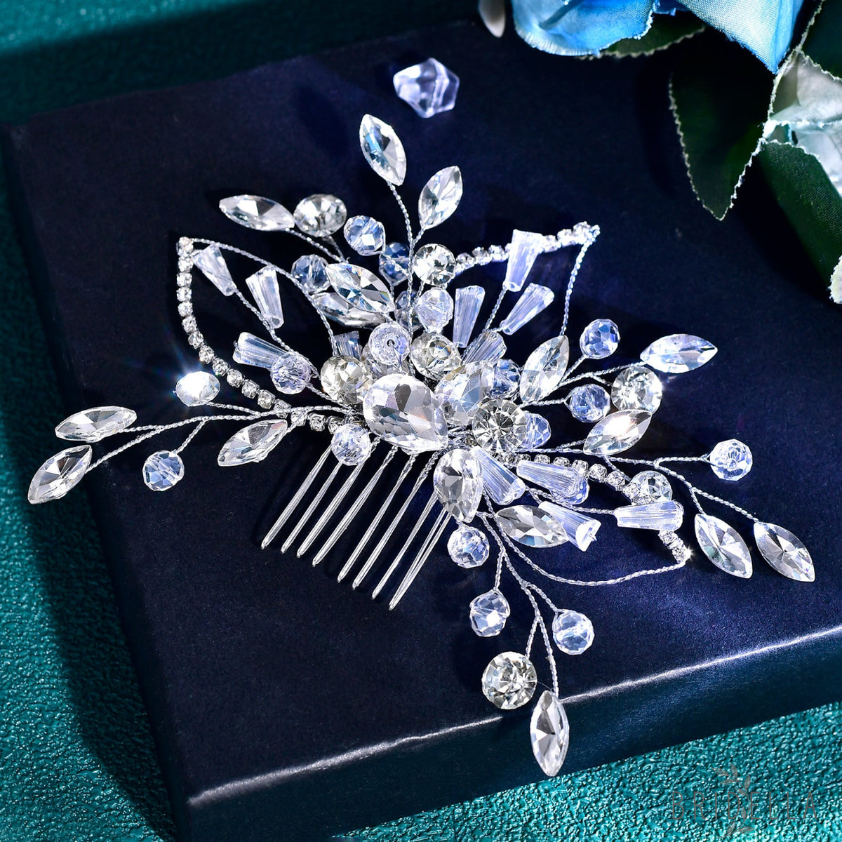 BHP831-S silver rhinestone crystal hair comb
