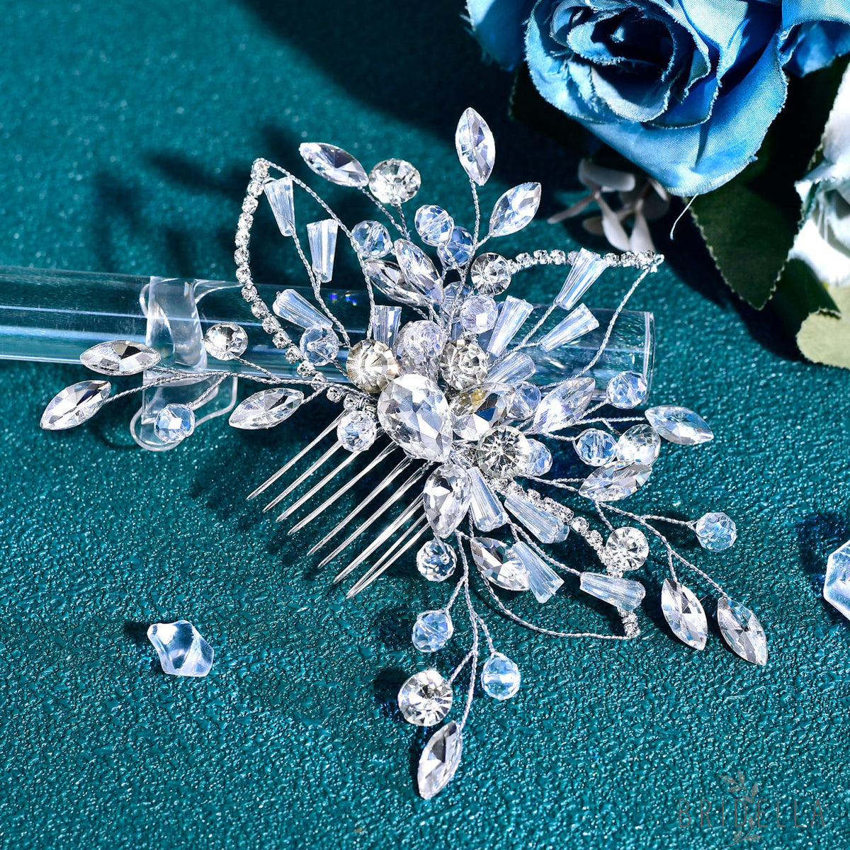BHP831-S silver rhinestone crystal hair comb